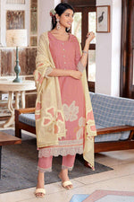 Load image into Gallery viewer, Pink Pure South Cotton Dyed Jacquard Straight Cut Salwar Suit
