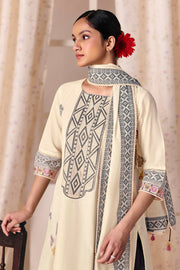 Off White Premium Cotton Jacquard Work Designer Salwar Kameez