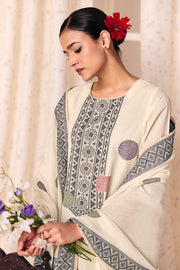 Designer Off White Cotton Suit With Fancy Dupatta