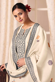 Luxury Cotton Jacquard Off White Salwar Kameez For Women