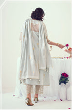 Load image into Gallery viewer, Grey Pure Cotton Foil Print With Embroidery Work Fancy Salwar Suit
