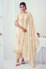Load image into Gallery viewer, Cream Pure Cotton Foil Print With Embroidery Work Stylish Dress
