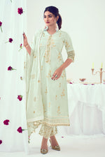 Load image into Gallery viewer, Attractive Pure Cotton Foil Print With Embroidery Work Salwar Kameez In Sea Green Color
