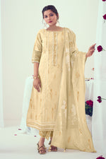 Load image into Gallery viewer, Beautiful Pure Cotton Foil Print With Embroidery Work Salwar Suit In Light Yellow Color
