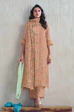 Load image into Gallery viewer, Peach Checks Placement Embroidery Digital Print Long Straight Cut Salwar Suit
