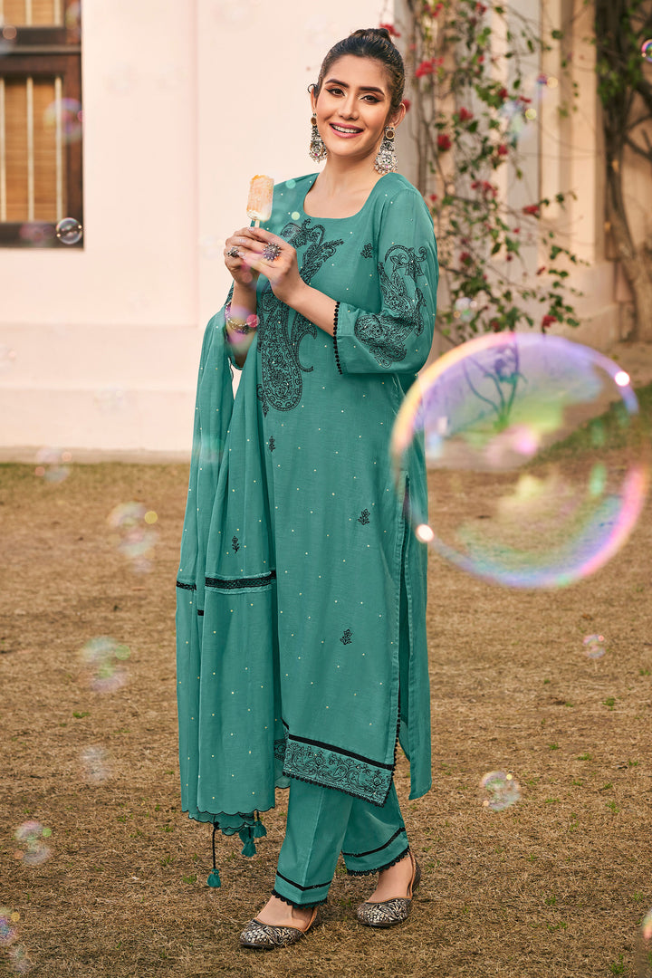 Premium Mukaish Work Malai Chanderi Party Wear Salwar Kameez