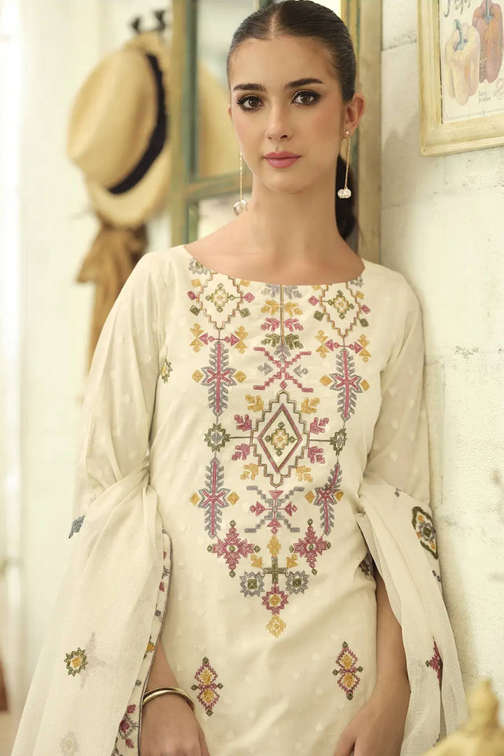 Stylish Cotton Jacquard Embroidery Straight Cut Salwar Suit