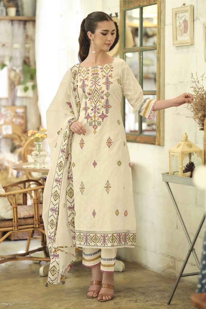 Stylish Cotton Jacquard Embroidery Straight Cut Salwar Suit
