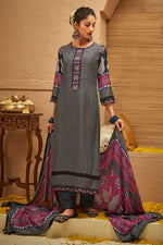 Load image into Gallery viewer, Black Pure Muslin Silk Gold Lining Digital Print Long Salwar Kameez
