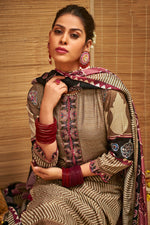Load image into Gallery viewer, Pure Muslin Silk Gold Lining Digital Print Long Suit In Brown Color