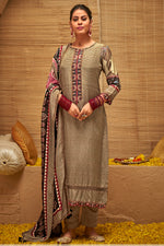 Load image into Gallery viewer, Pure Muslin Silk Gold Lining Digital Print Long Suit In Brown Color
