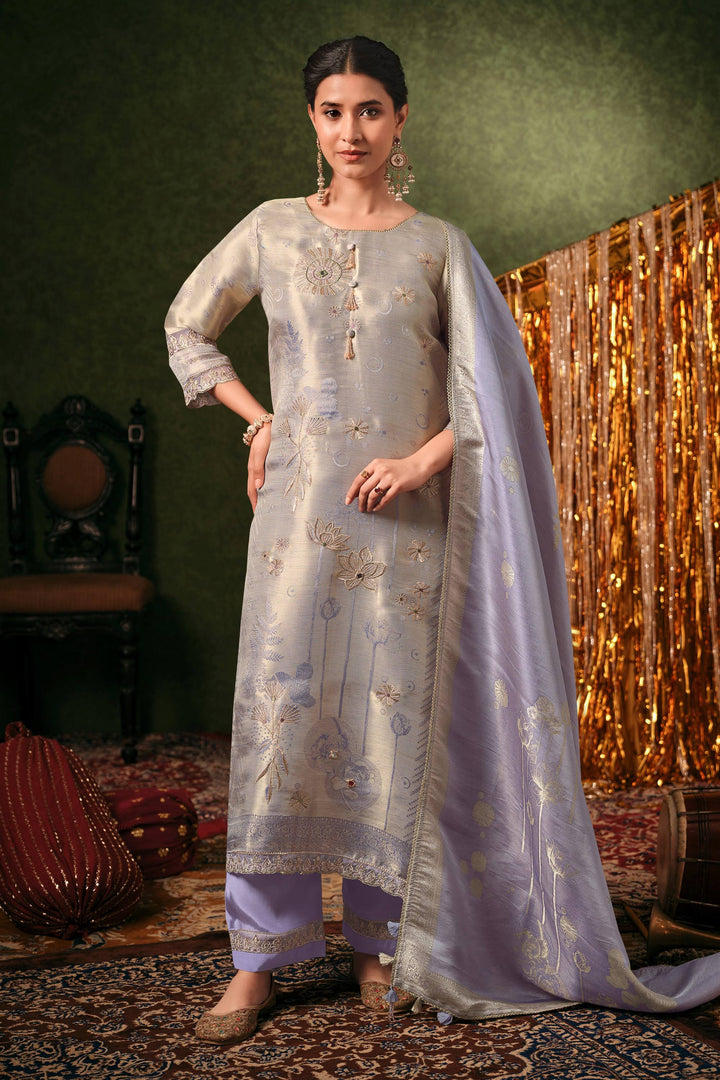 Designer Bemberg Jacquard Handwork Party Wear Suit