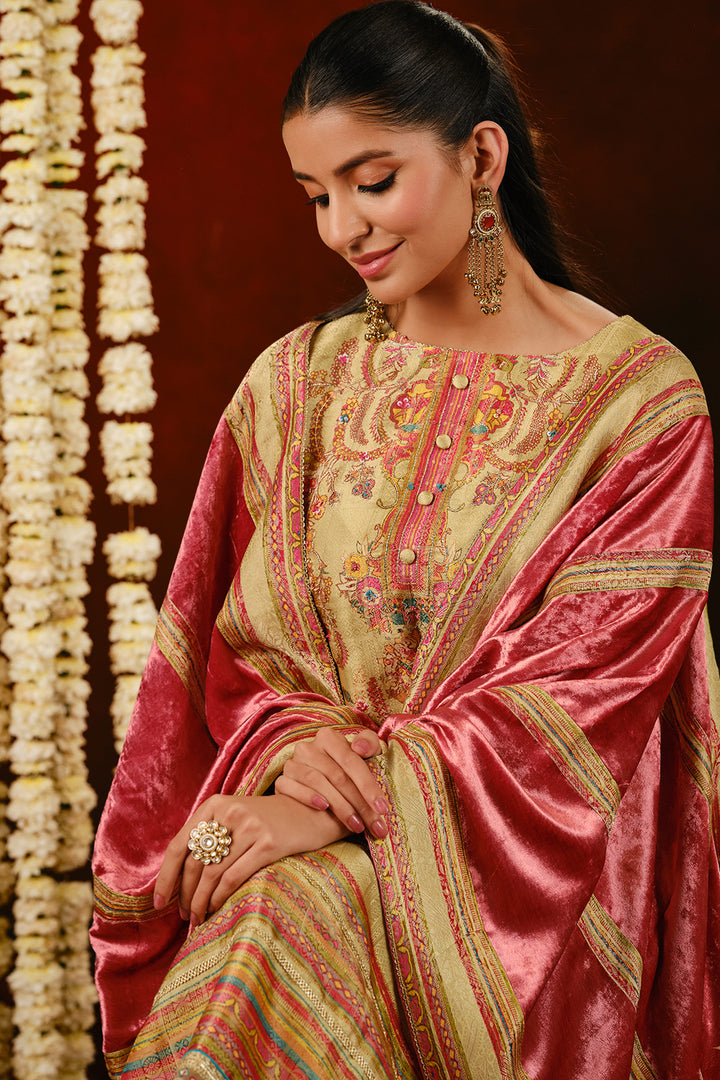 Pure Silk Brocade Jacquard Digital Print Designer Salwar Kameez