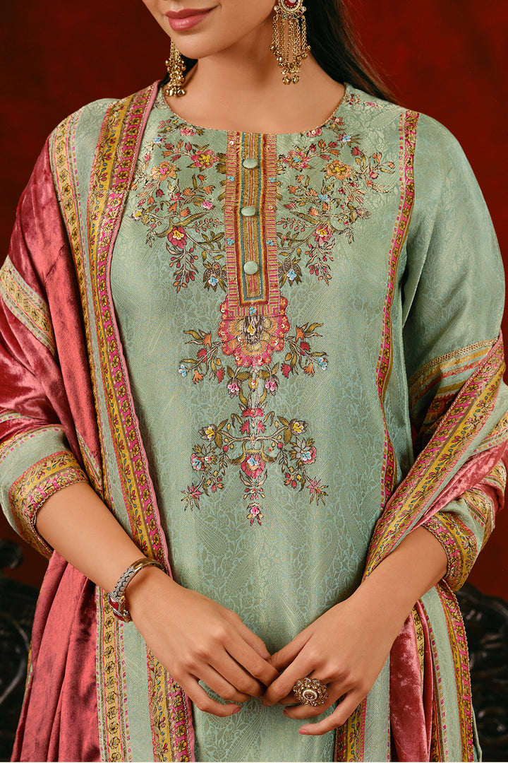 Royal Silk Brocade Handwork Wedding Wear Salwar Suit