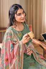 Load image into Gallery viewer, Sea Green Pure Checks Muslin Silk Designer Salwar Suit
