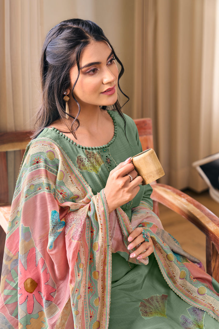 Sea Green Pure Checks Muslin Silk Designer Salwar Suit