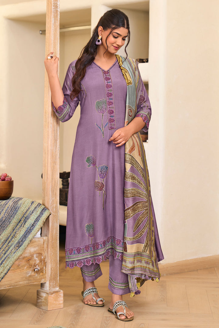 Purple Pure Checks Muslin Silk Designer Suit