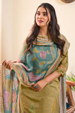 Load image into Gallery viewer, Khaki Pure Checks Muslin Silk Designer Dress
