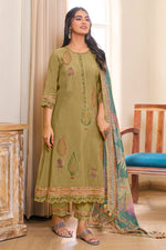 Load image into Gallery viewer, Khaki Pure Checks Muslin Silk Designer Dress
