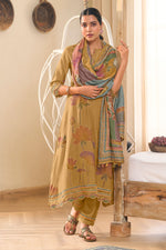 Load image into Gallery viewer, Pure Checks Muslin Silk Designer Salwar Suit In Brown Color
