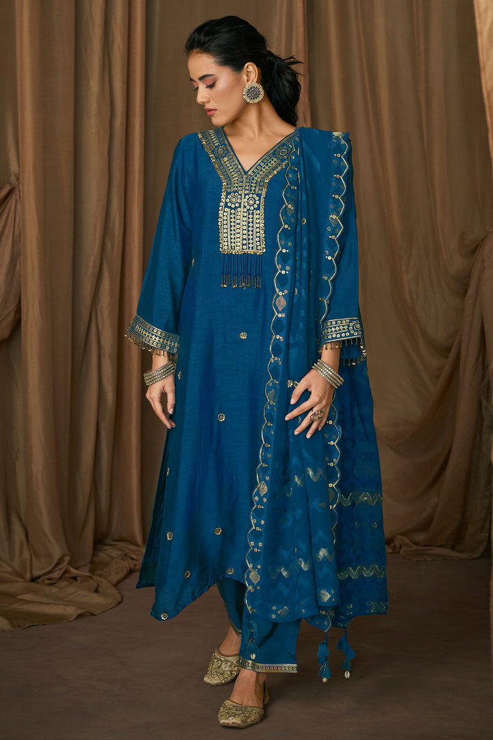 Bemberg Slub With Stylish Sequence Embroidered Designer Salwar Kameez