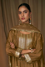 Load image into Gallery viewer, Brown Bemberg Slub With Stylish Sequence Embroidered Designer Salwar Suit
