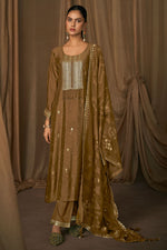 Load image into Gallery viewer, Brown Bemberg Slub With Stylish Sequence Embroidered Designer Salwar Suit
