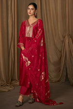 Load image into Gallery viewer, Bemberg Slub Sequence Embroidered Designer Dress In Red Color
