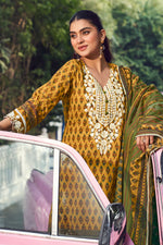 Load image into Gallery viewer, Mustard Premium Cotton Hand Block Print Casual Salwar Suit