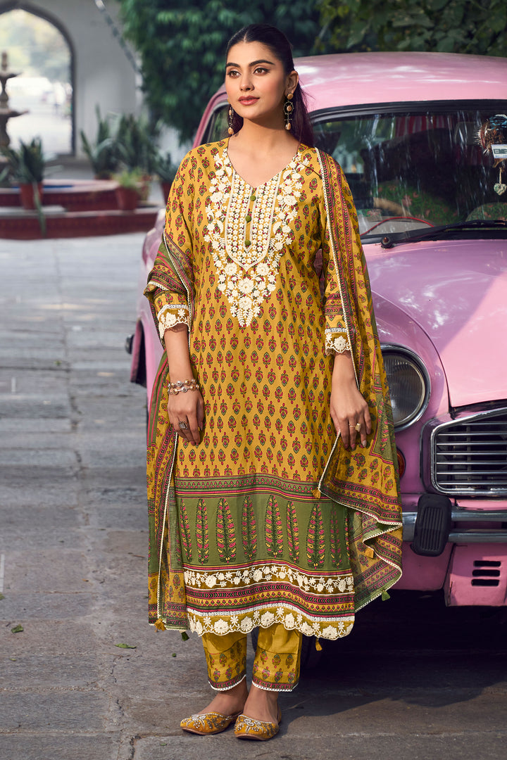 Mustard Premium Cotton Hand Block Print Casual Salwar Suit