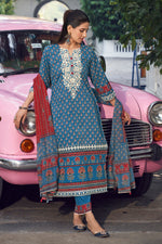 Load image into Gallery viewer, Teal Premium Cotton Hand Block Print Casual Suit