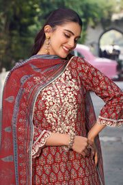 Red Premium Cotton Hand Block Print Casual Dress