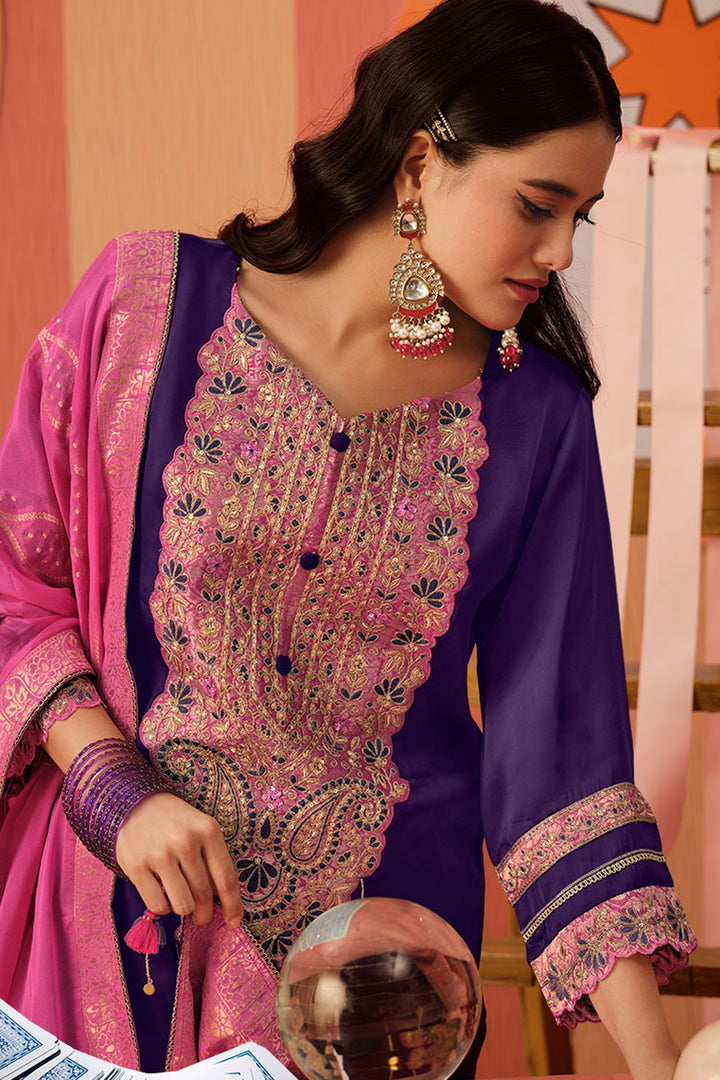 Elegant Bemberg Modal Satin Patchwork Designer Salwar Kameez
