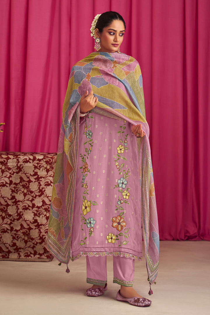 Pure Premium Fancy Jacquard Georgette Placement Embroidery Work Long Salwar Kameez