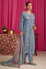 Load image into Gallery viewer, Grey Pure Premium Fancy Jacquard Georgette Placement Embroidery Work Long Suit
