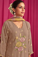 Load image into Gallery viewer, Beige Pure Premium Fancy Jacquard Georgette Placement Embroidery Work Long Dress
