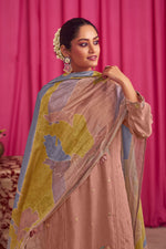 Load image into Gallery viewer, Peach Fancy Jacquard Georgette Placement Embroidery Work Long Salwar Suit
