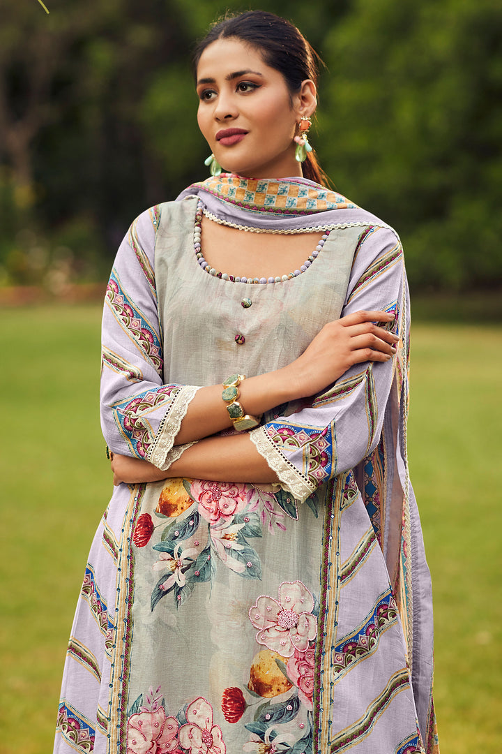 Purple Pure Lilen Digital Print Suit