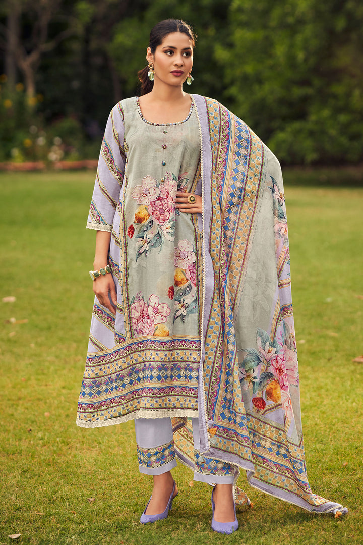 Purple Pure Lilen Digital Print Suit
