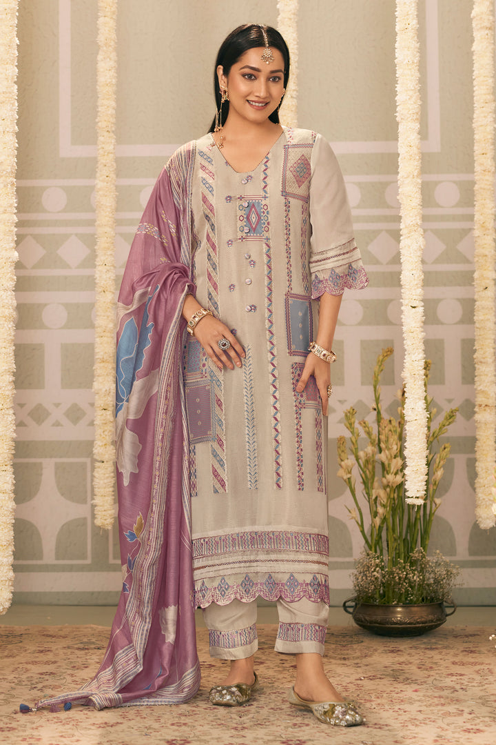 Pure Tissue Jacquard Fancy Embroidered Designer Straight Cut Salwar Kameez