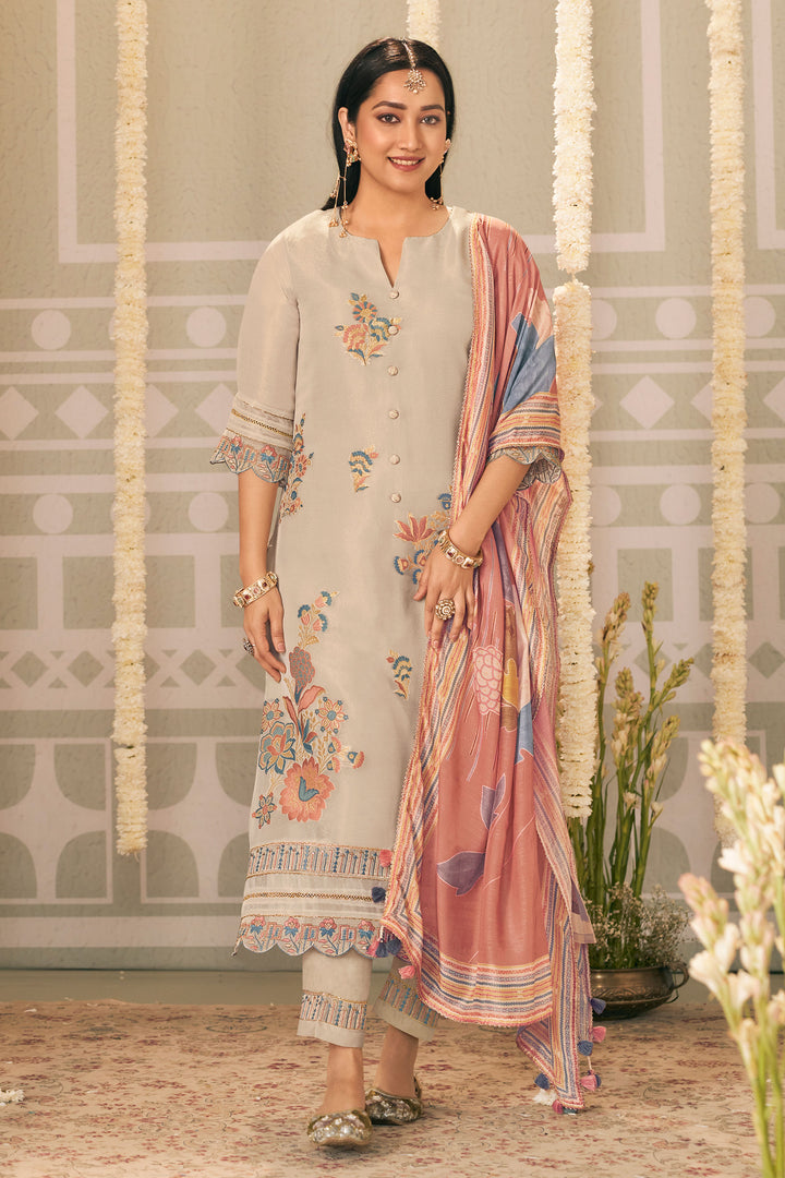 Tissue Jacquard Fancy Embroidered Designer Straight Cut Dress