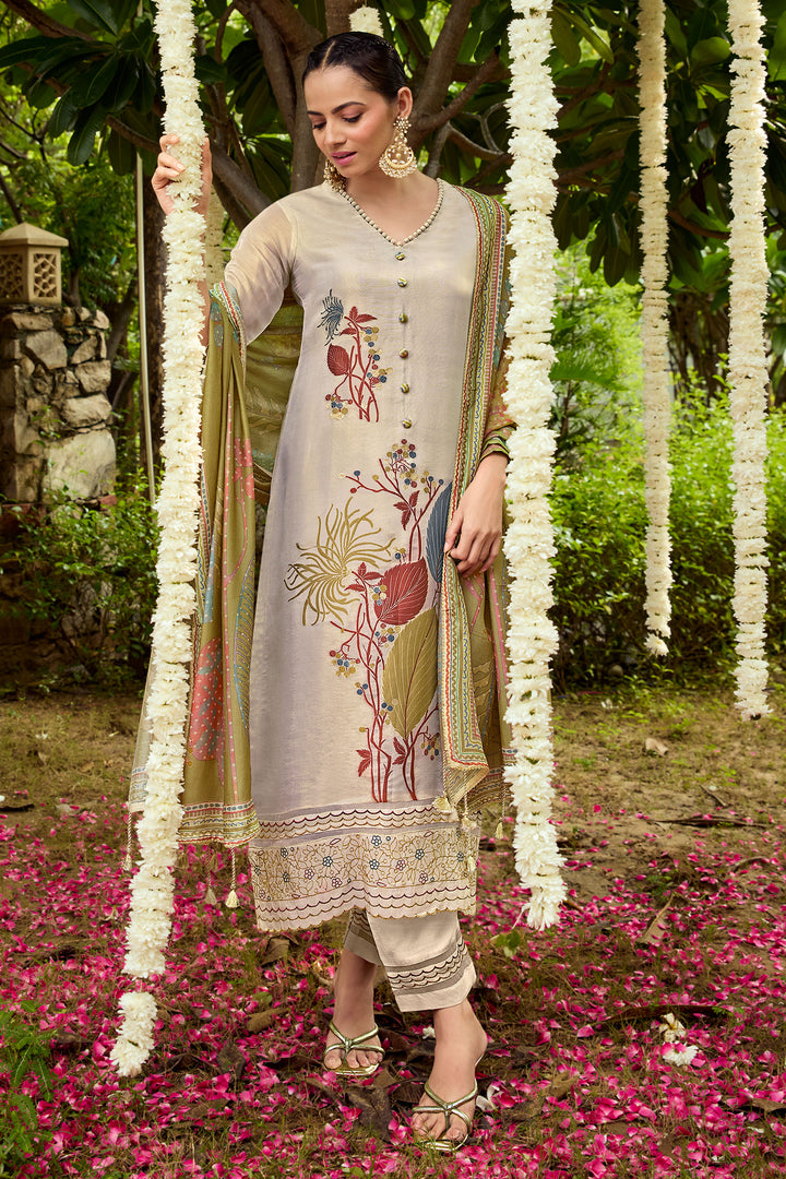 Pure Tissue Jacquard With Fancy Embroidery Work Long Salwar Kameez