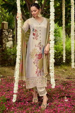 Load image into Gallery viewer, Beige Pure Tissue Jacquard Fancy Embroidered Designer Straight Cut Salwar Kameez