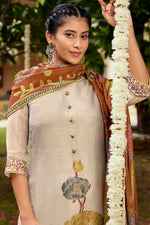 Load image into Gallery viewer, Beige Pure Tissue Jacquard With Fancy Embroidery Work Long Salwar Suit
