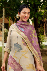 Elegant Beige Tissue Jacquard Fancy Embroidery Salwar Kameez