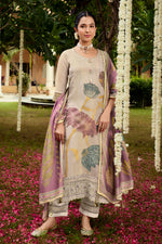 Load image into Gallery viewer, Beige Color Pure Tissue Jacquard With Fancy Embroidery Work Long Suit
