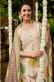Luxury Beige Ethnic Suit With Fancy Embroidery And Digital Print Dupatta