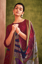 Load image into Gallery viewer, Maroon Color Pure Pashmina Digital Print Salwar Kameez
