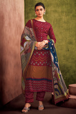 Load image into Gallery viewer, Maroon Color Pure Pashmina Digital Print Salwar Kameez
