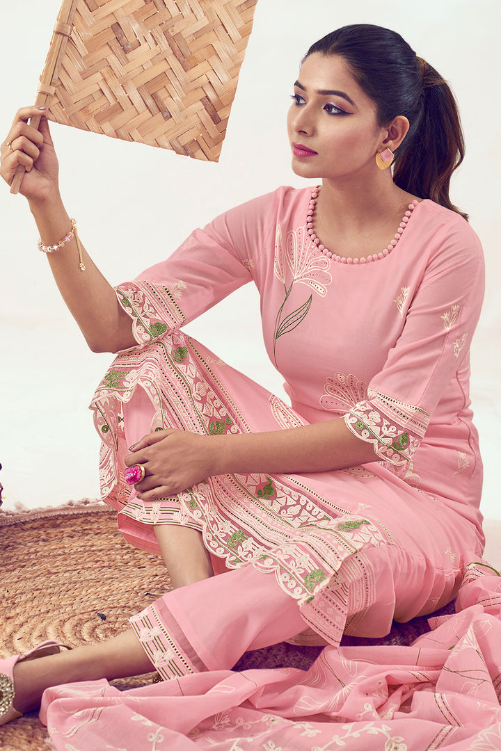 Pink Attractive Pure Cotton Hand Block Print With Handwork Salwar Kameez